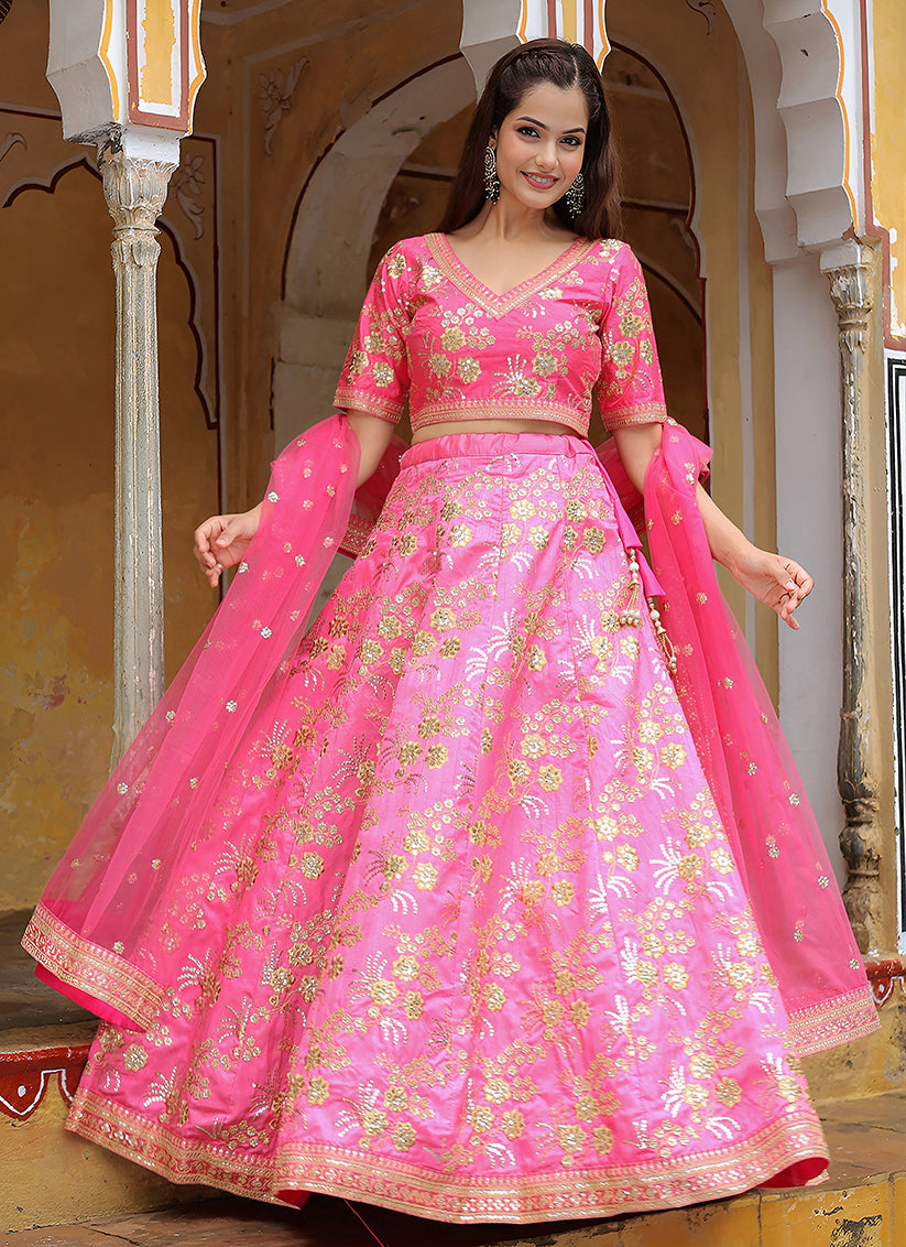 Punch Pink Heavy Lehenga Choli Set for Festival