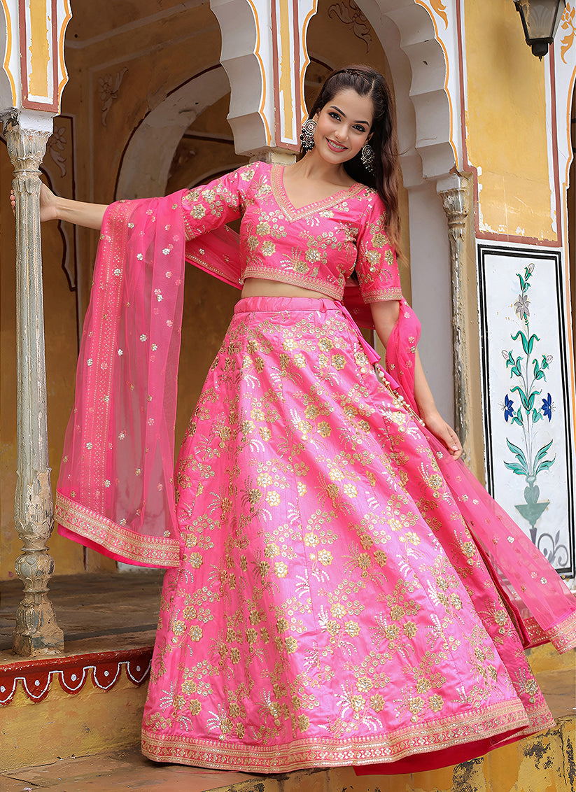 Punch Pink Heavy Lehenga Choli Set for Festival