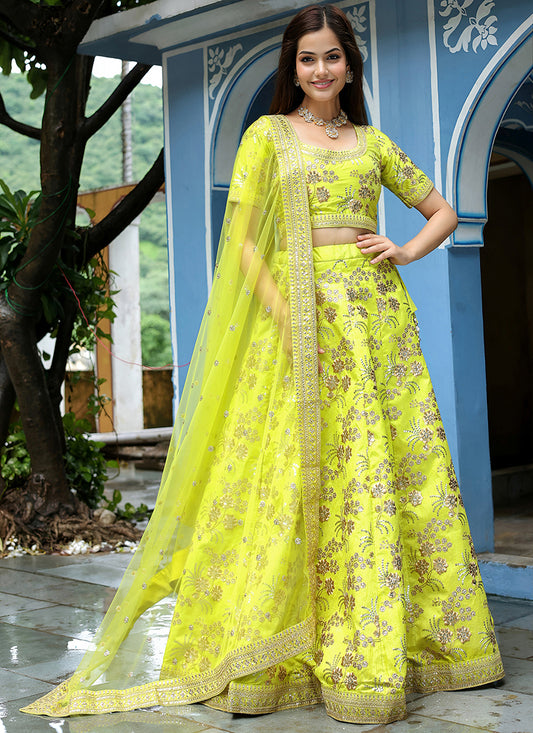 Neon Green Heavy Lehenga Choli Set for Festival