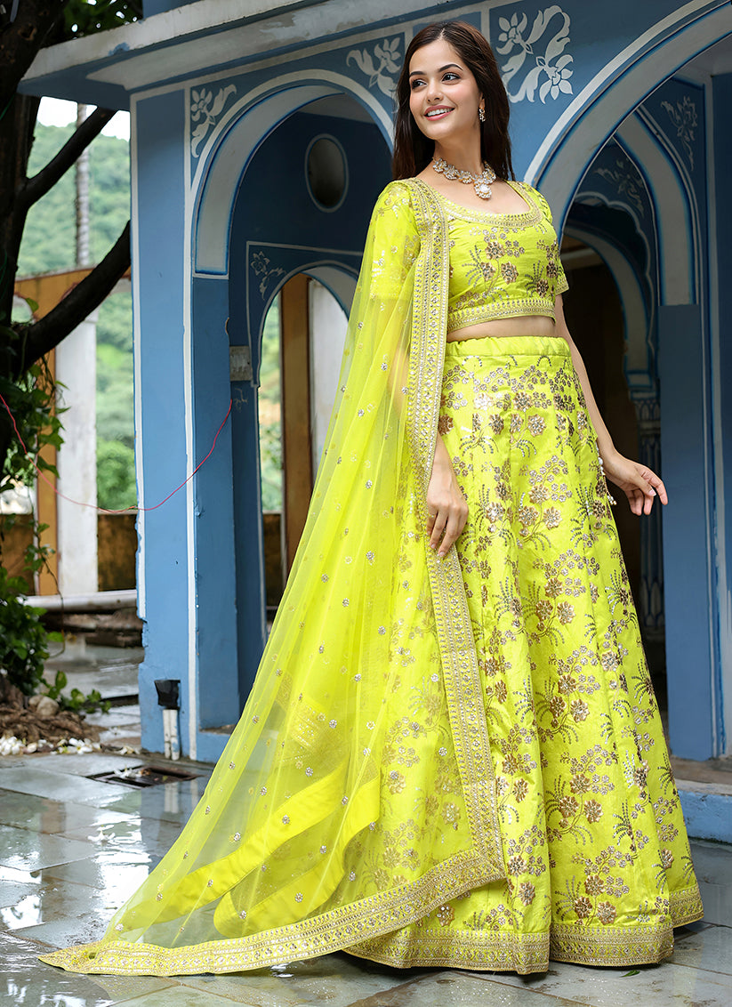 Neon Green Heavy Lehenga Choli Set for Festival