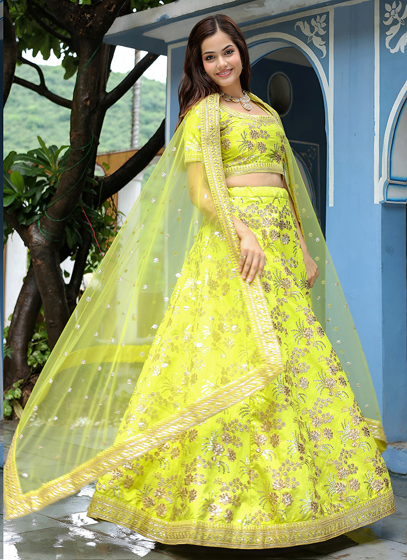 Neon Green Heavy Lehenga Choli Set for Festival