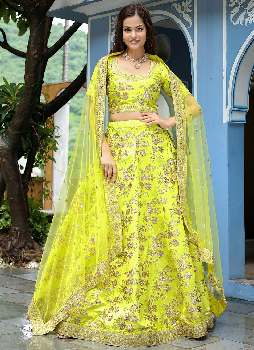 Neon Green Heavy Lehenga Choli Set for Festival
