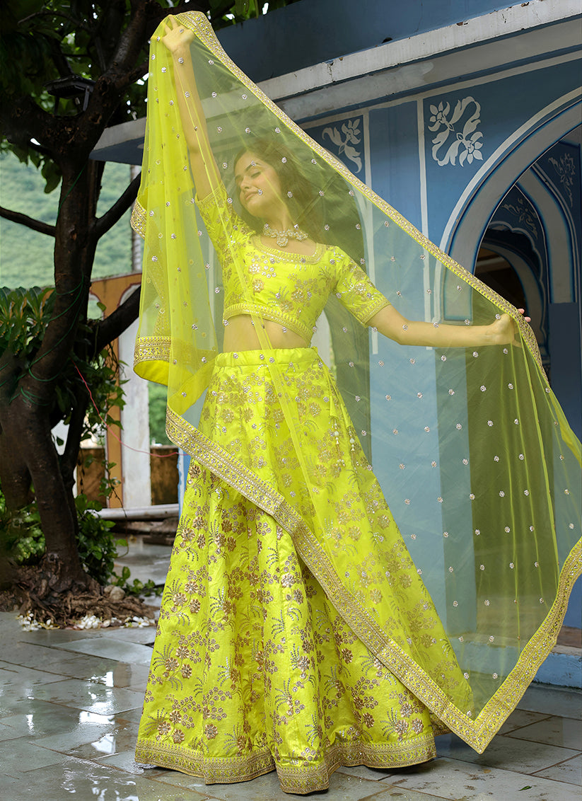 Neon Green Heavy Lehenga Choli Set for Festival