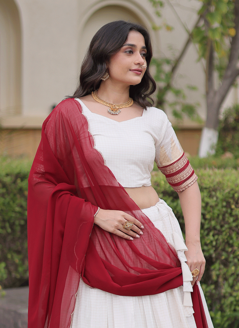 White Viscose Jacquard Designer Embroidered Chaniya Choli