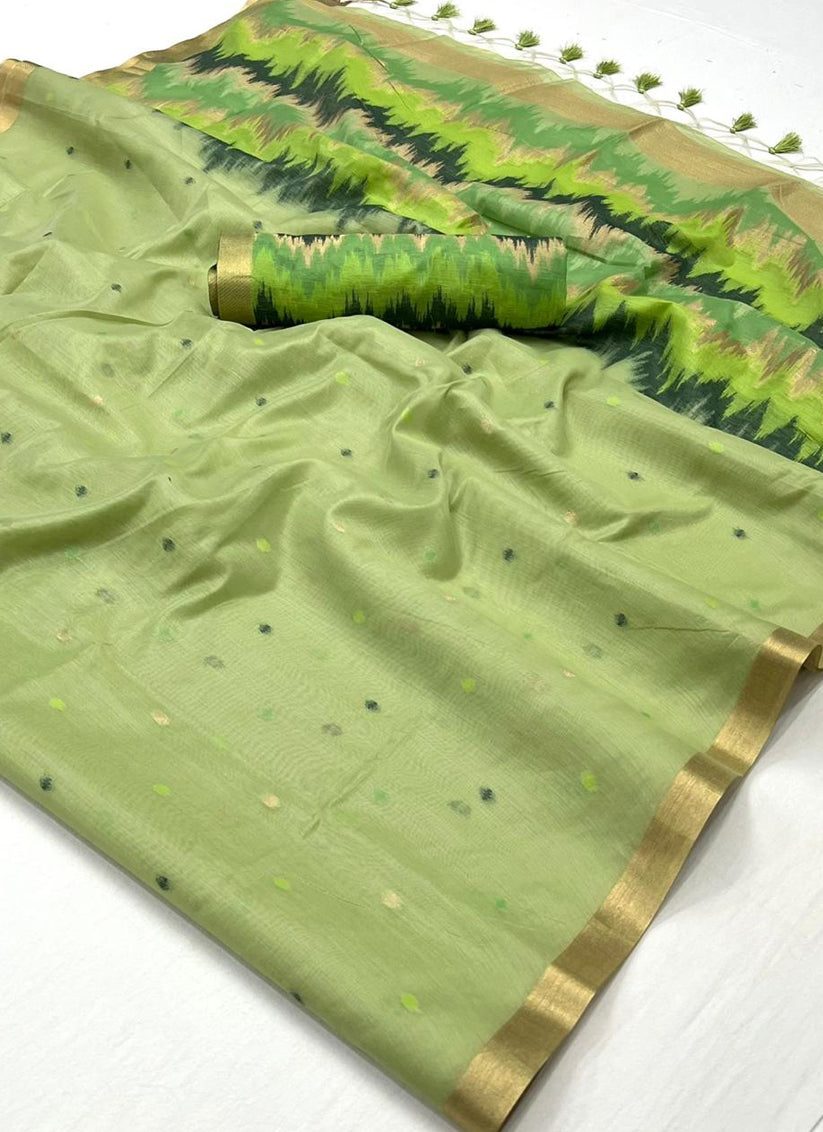 Pistachio Green Spun Handloom Silk Weaving Festival Saree