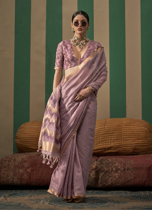 Mauve Spun Handloom Silk Weaving Festival Saree