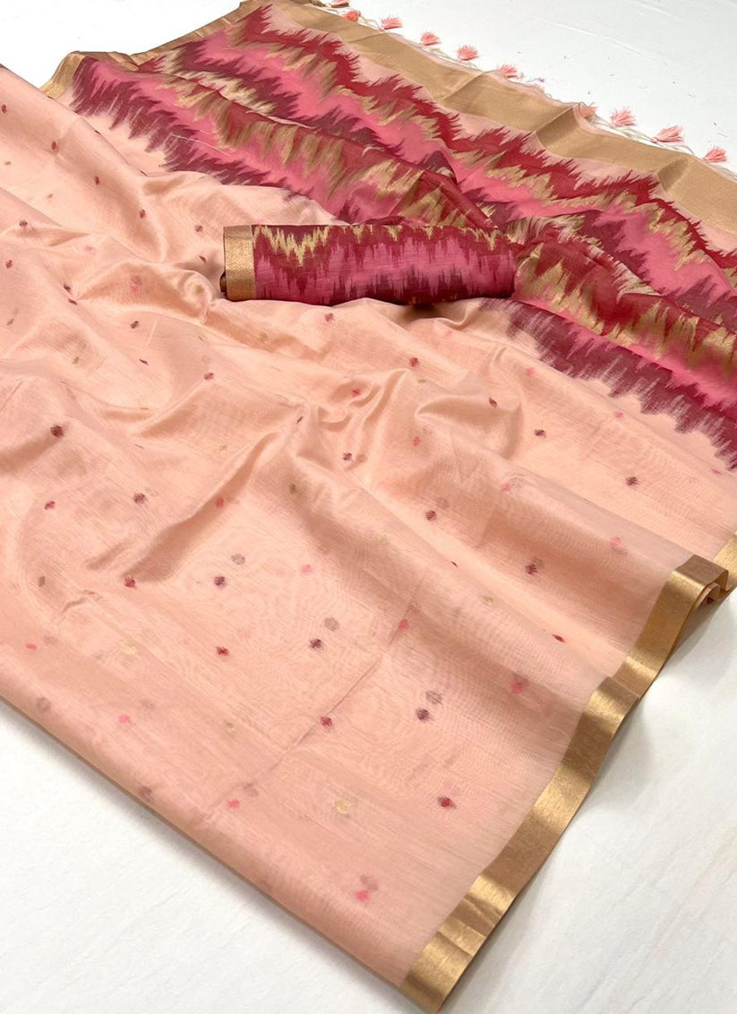 Blush Peach Spun Handloom Silk Weaving Festival Saree