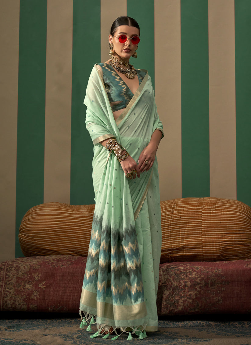 Mint Green Spun Handloom Silk Weaving Festival Saree