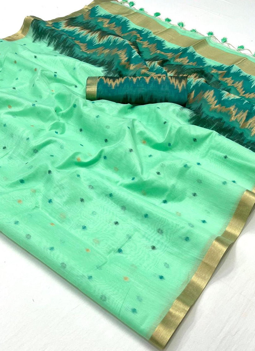 Mint Green Spun Handloom Silk Weaving Festival Saree