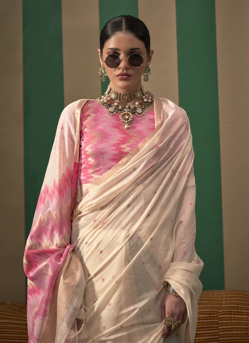 Ivory Spun Handloom Silk Weaving Festival Saree