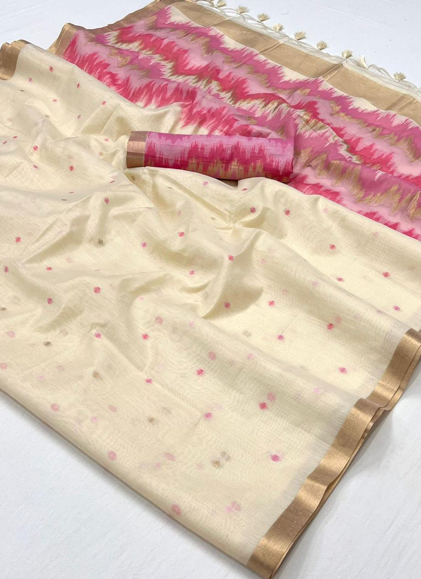 Ivory Spun Handloom Silk Weaving Festival Saree