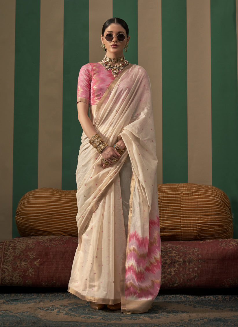 Ivory Spun Handloom Silk Weaving Festival Saree