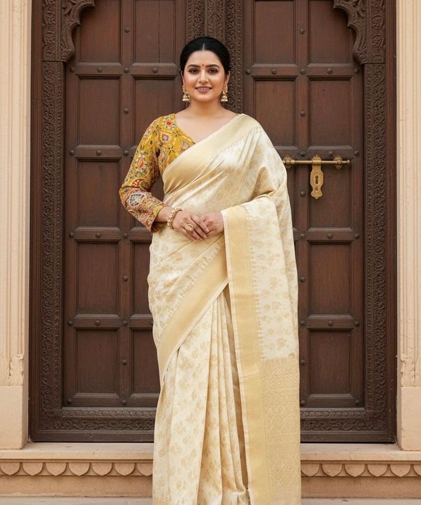 Yellow chiffon Heavy Embroidery readymade blouse