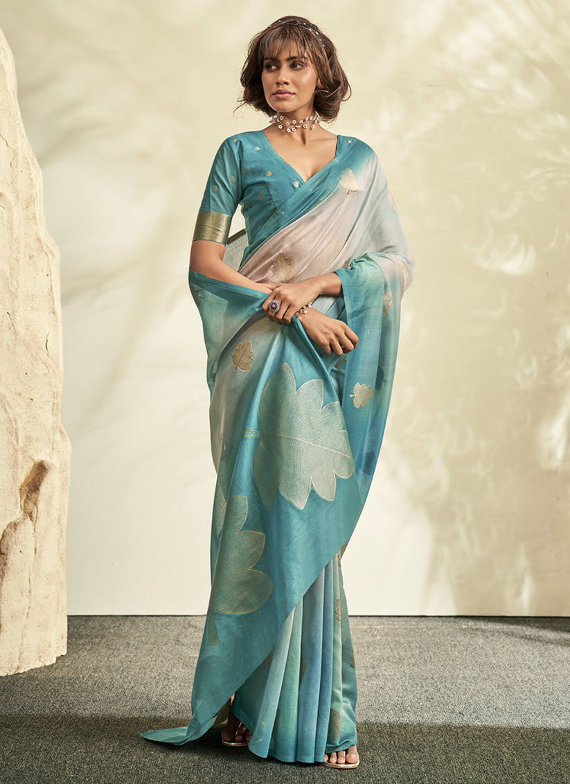 Firozi Handloom Cotton Silk Embellished Saree