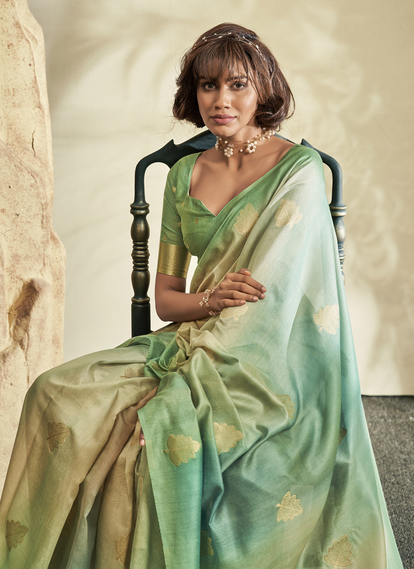 Sea Green Handloom Cotton Silk Embellished Saree