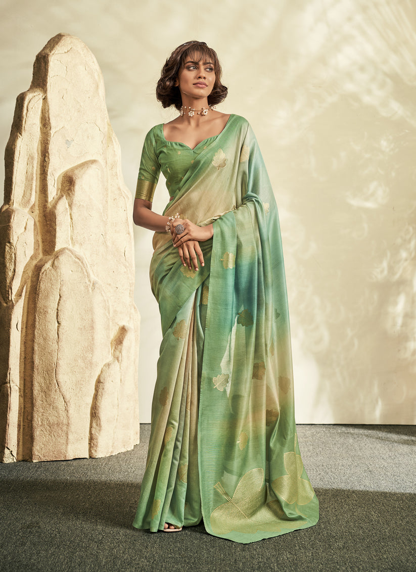 Sea Green Handloom Cotton Silk Embellished Saree