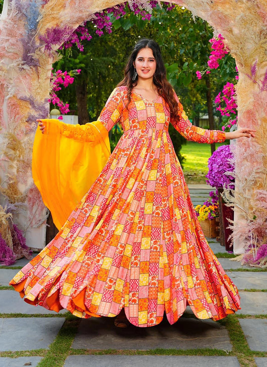 Multicolor Heavy Digital Printed Gown