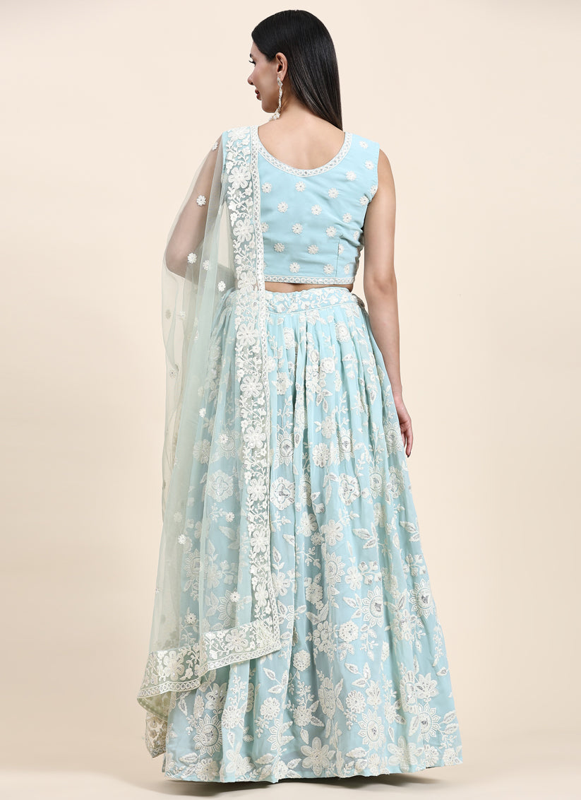 Ice Blue Georgette Lakhnavi Readymade Lehenga Choli