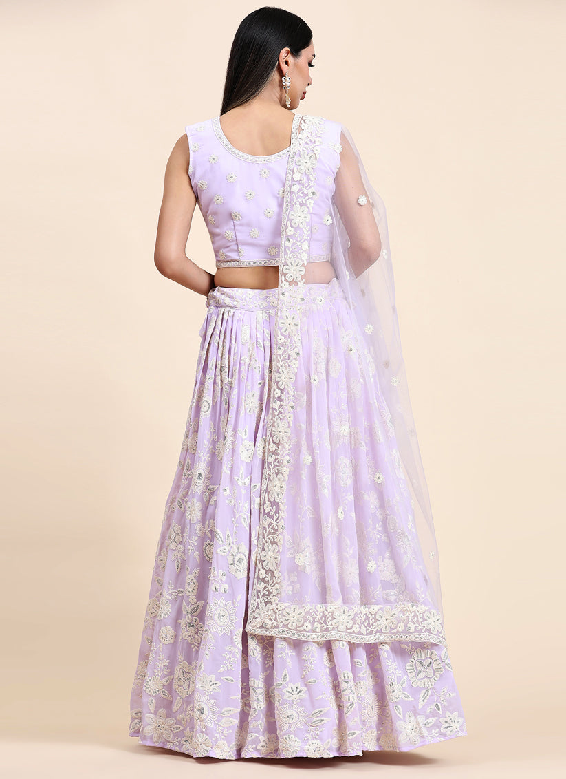 Lavender Georgette Lakhnavi Readymade Lehenga Choli