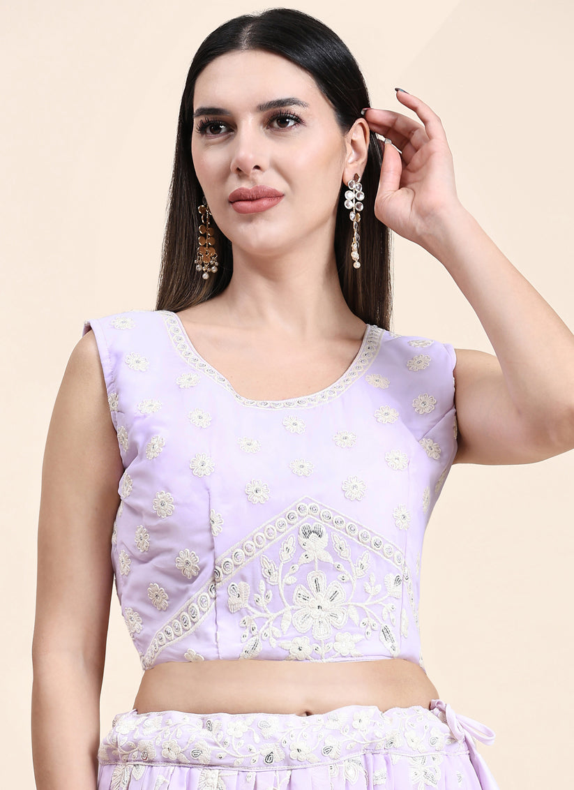 Lavender Georgette Lakhnavi Readymade Lehenga Choli