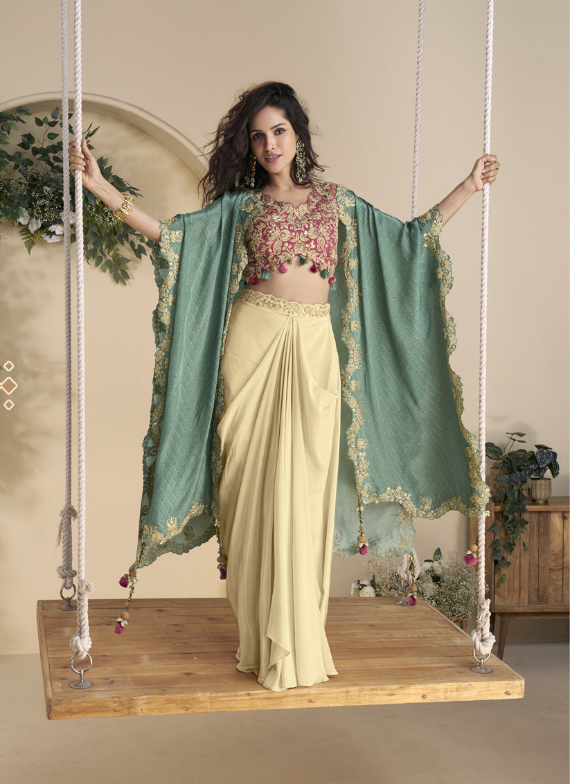 Cream Embroidered & Sequins  Designer Indowestern