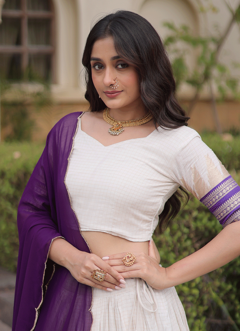 White Viscose Jacquard Designer Embroidered Chaniya Choli