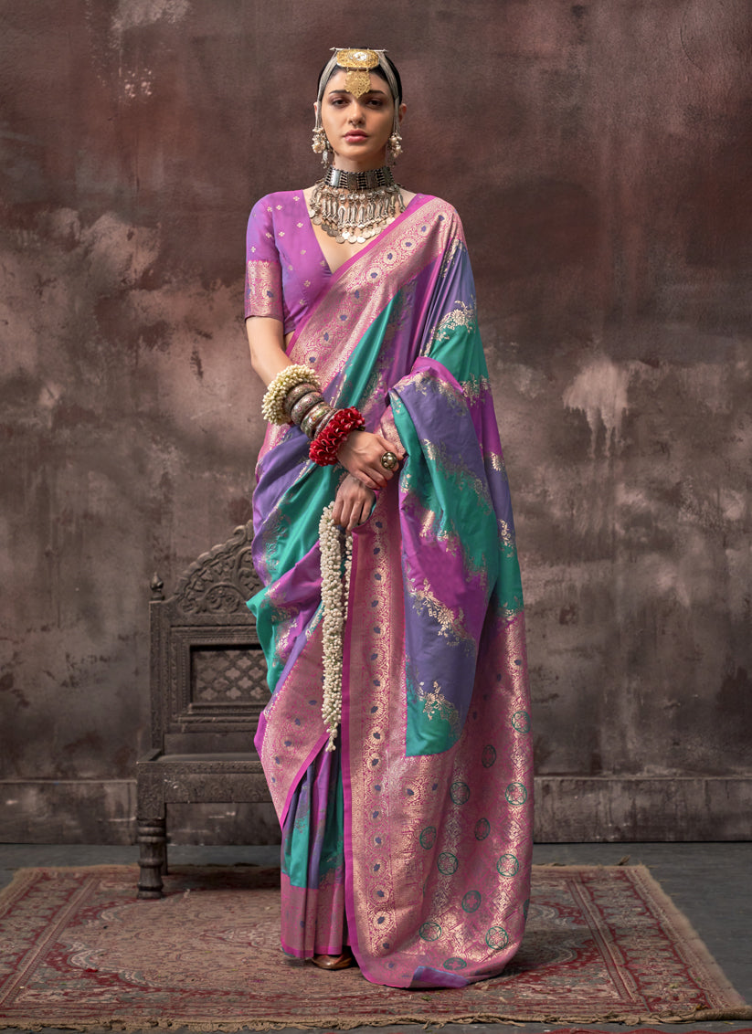 Multicolor Silk Handloom Weaving Saree