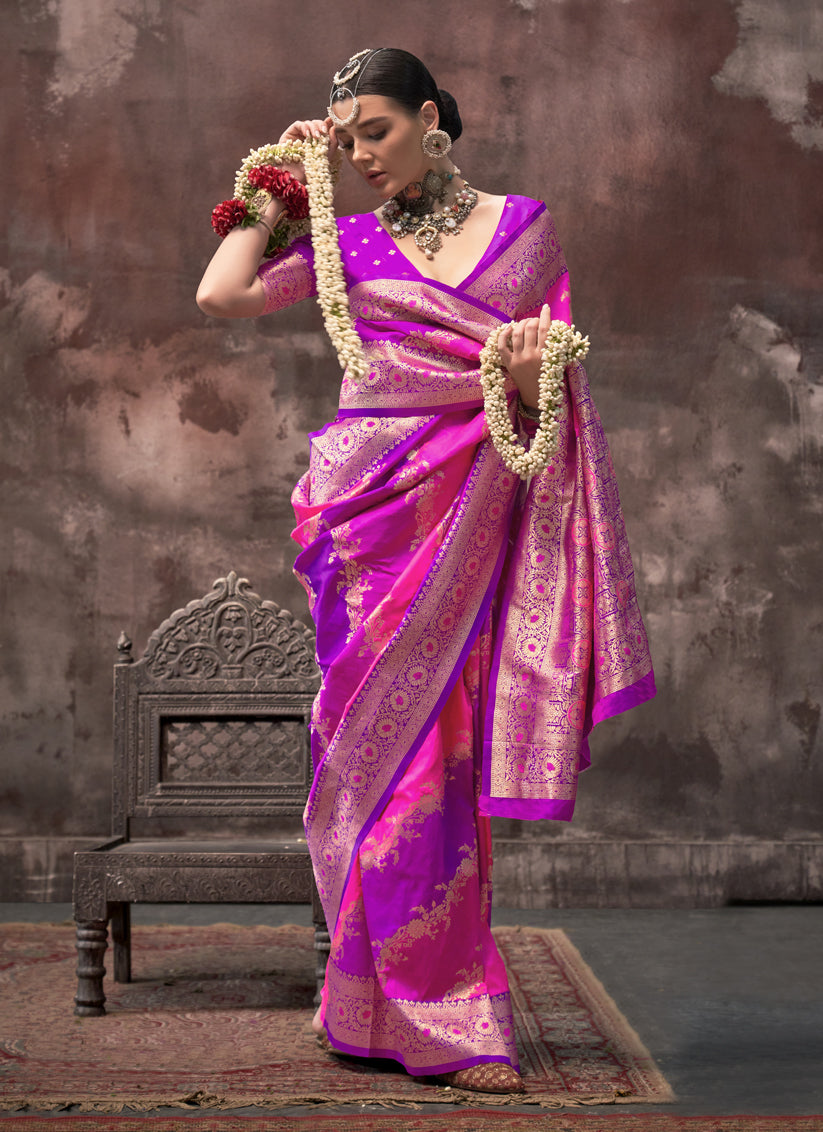 Rani Pink and Magenta Silk Handloom Weaving Saree