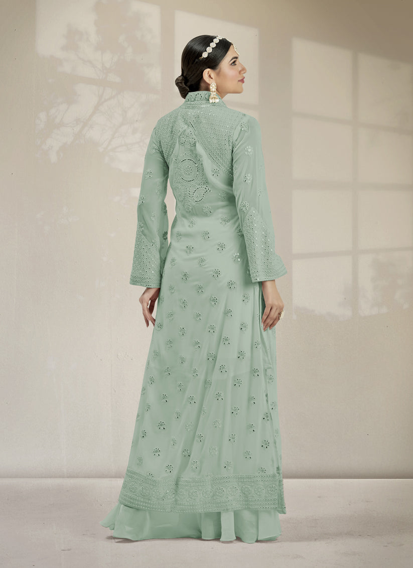 Mint Green Georgette Embroidered Palazzo Kameez