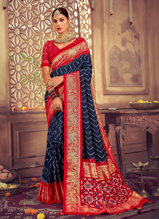 Navy Blue Tussar Dola Silk Saree