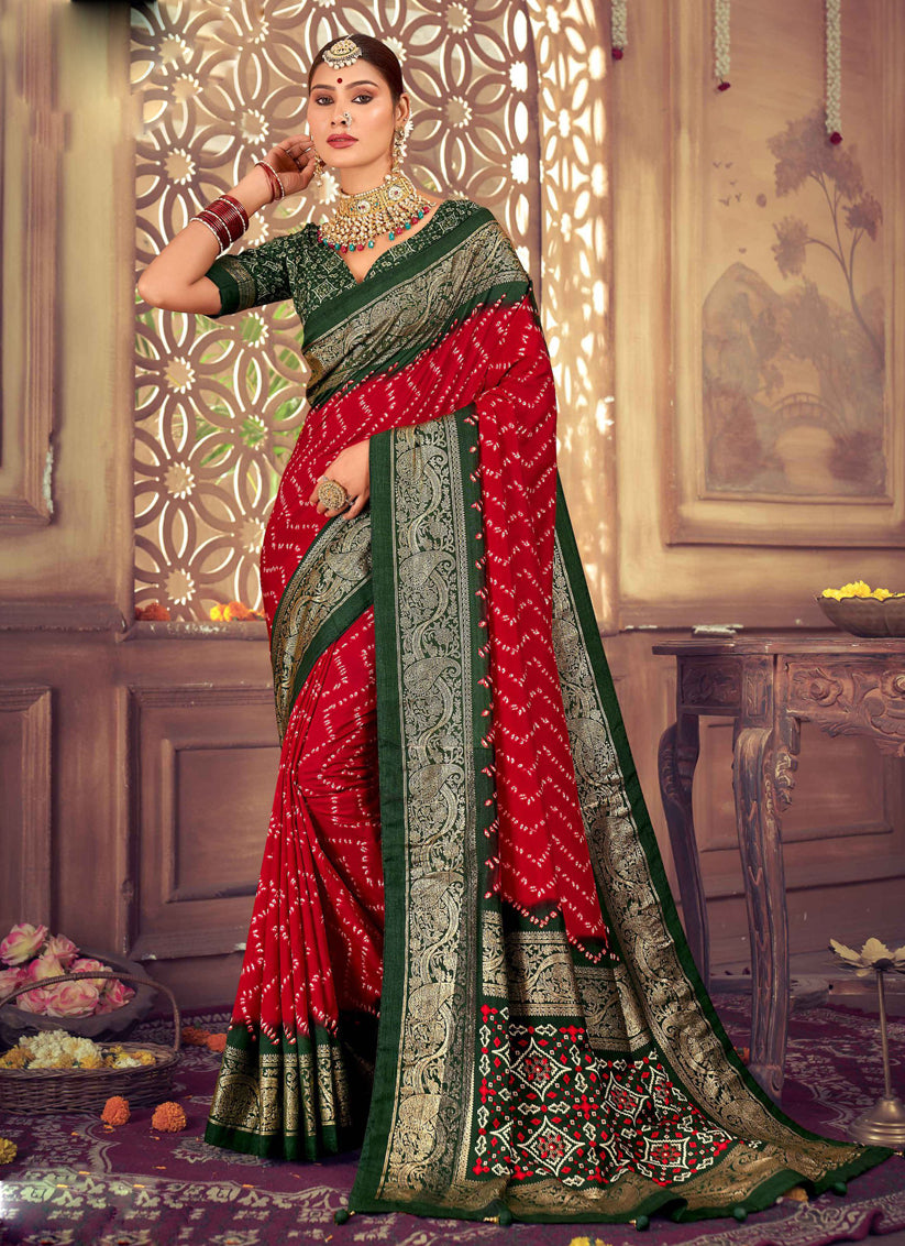 Red Tussar Dola Silk Saree