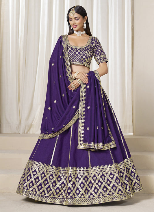 Purple Art Silk Lehenga Choli Set for Wedding