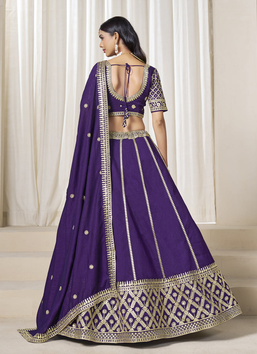 Purple Art Silk Lehenga Choli Set for Wedding