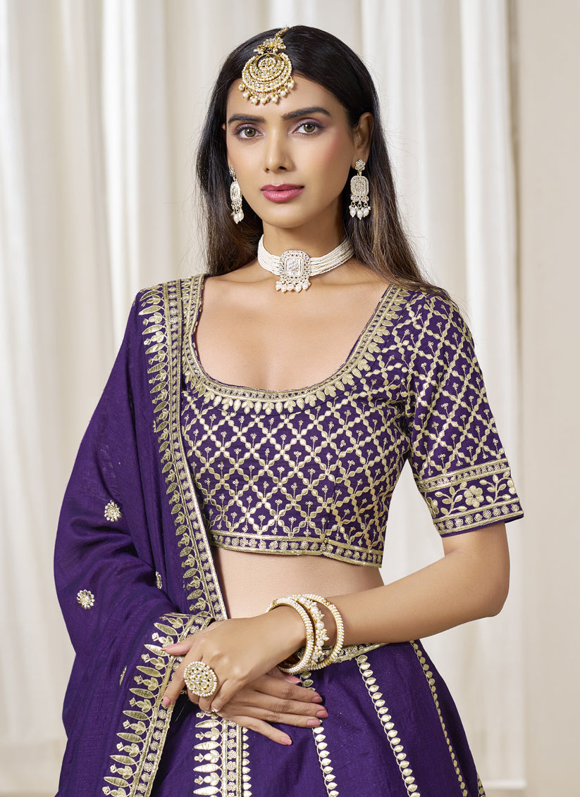 Purple Art Silk Lehenga Choli Set for Wedding