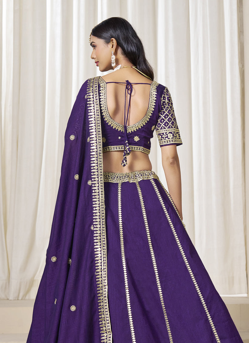 Purple Art Silk Lehenga Choli Set for Wedding