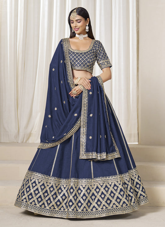 Prussian Blue Art Silk Lehenga Choli Set for Wedding