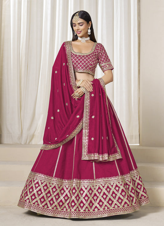 Raspberry Pink Art Silk Lehenga Choli Set for Wedding