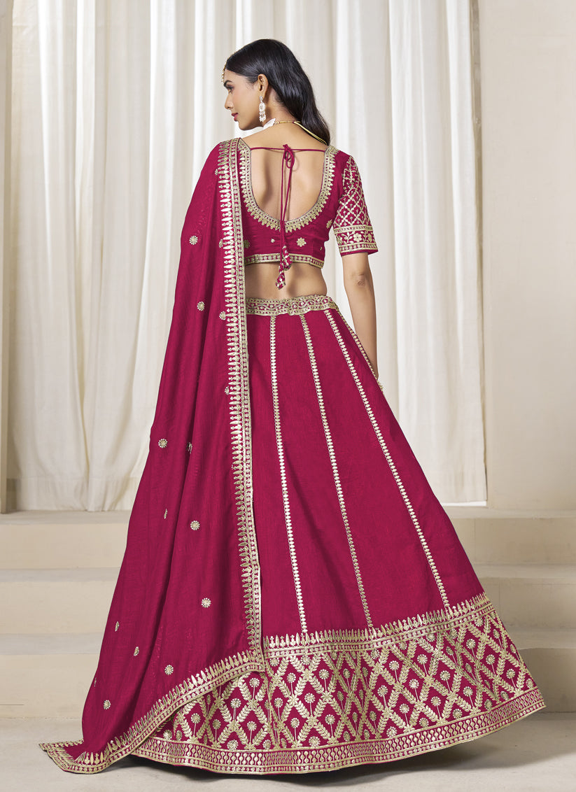 Raspberry Pink Art Silk Lehenga Choli Set for Wedding