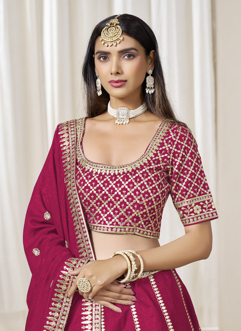Raspberry Pink Art Silk Lehenga Choli Set for Wedding