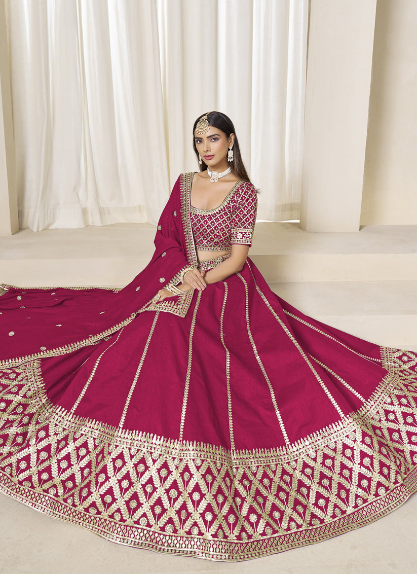 Raspberry Pink Art Silk Lehenga Choli Set for Wedding