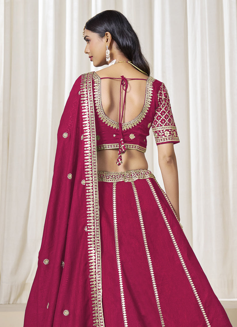 Raspberry Pink Art Silk Lehenga Choli Set for Wedding