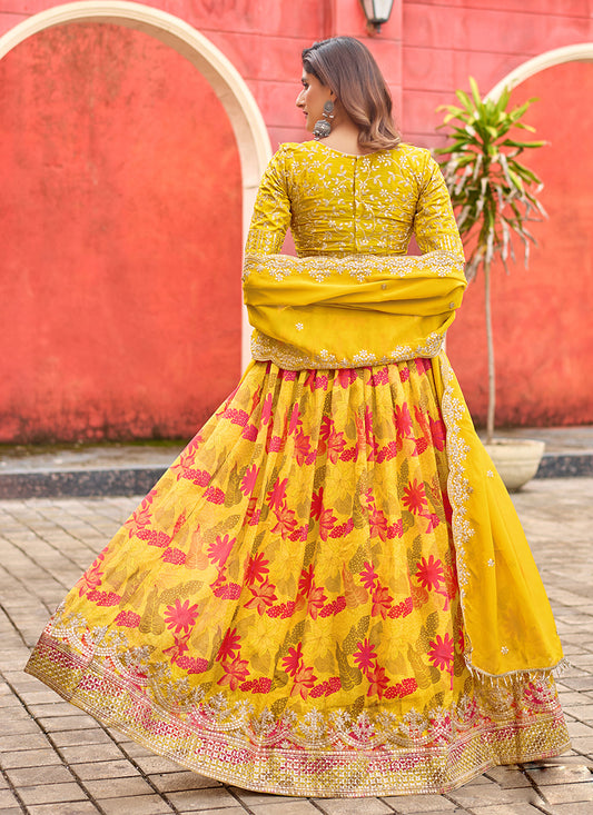 Maize Yellow Tabby Silk Embroidered Lehenga Choli set