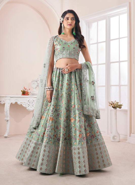 Pista Green Wedding Wear Lehenga Choli Set
