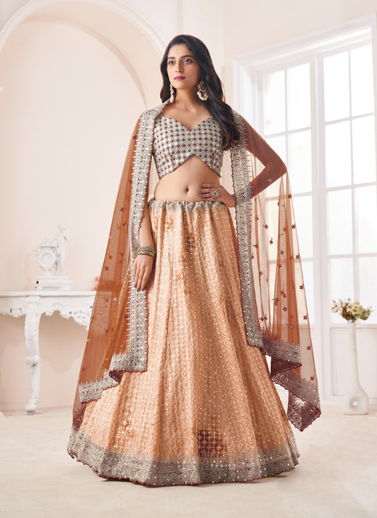 Pink Crepe Wedding Wear Lehenga Choli Set