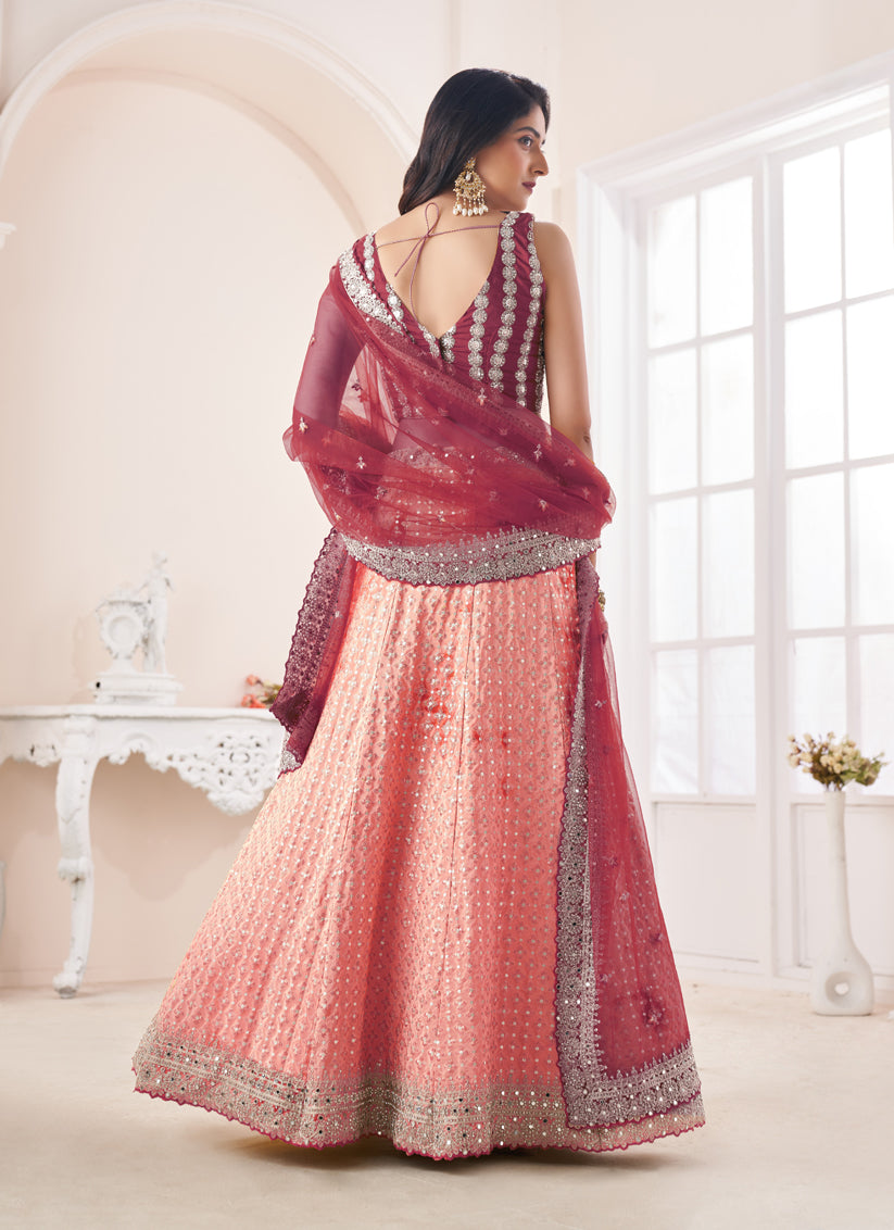 Pink Crepe Wedding Wear Lehenga Choli Set