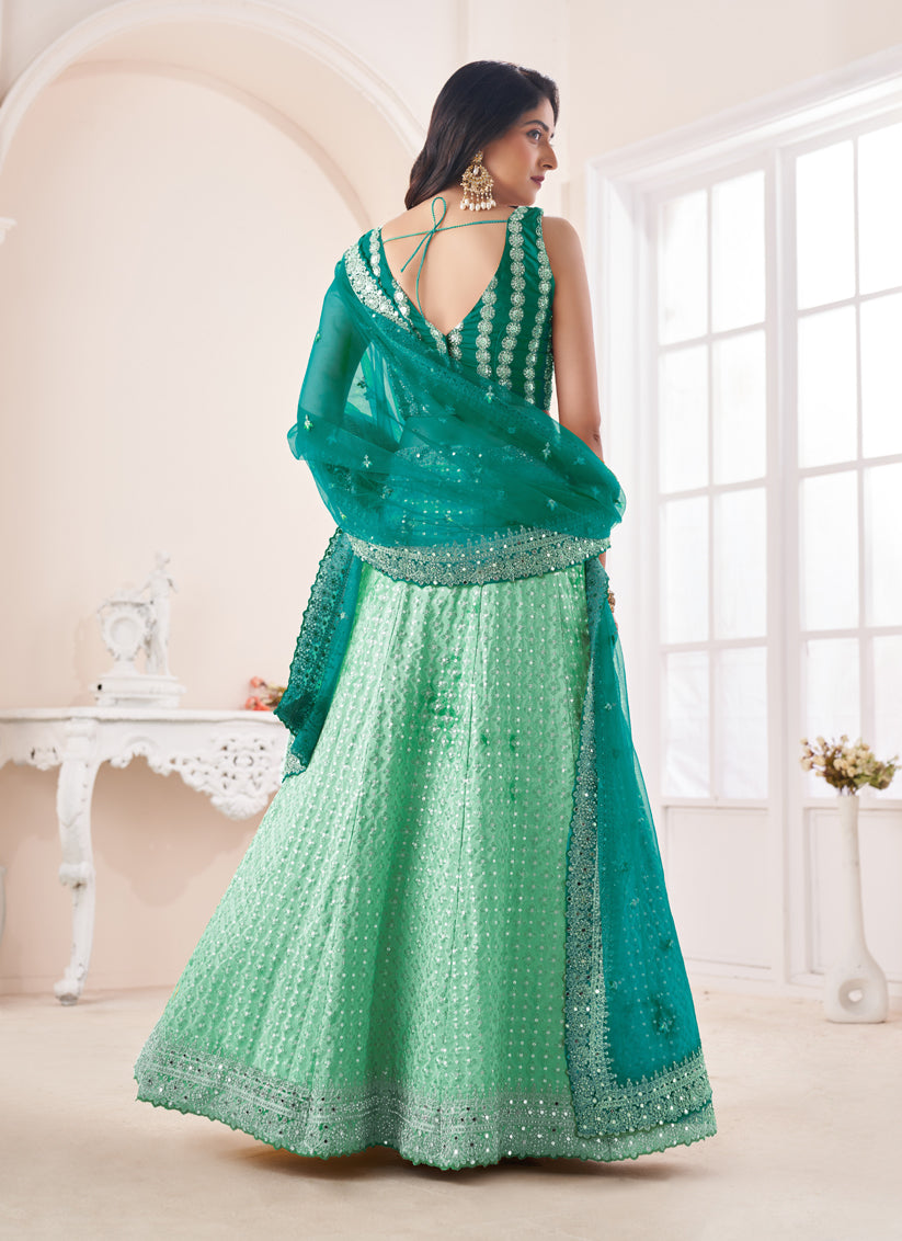 Sea Green Crepe Wedding Wear Lehenga Choli Set