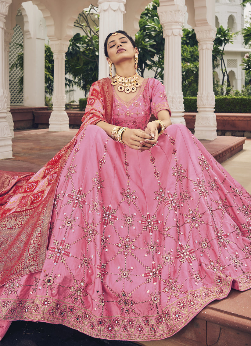 Pink Viscose Embroidered Designer Lehenga Choli Set