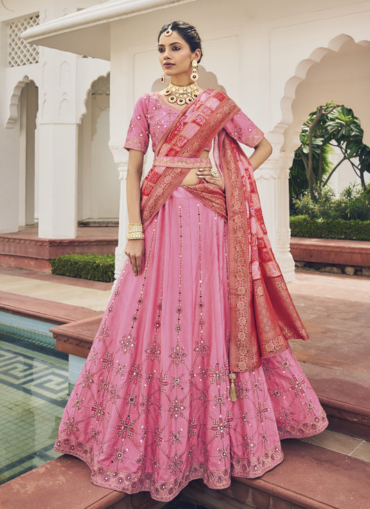 Pink Viscose Embroidered Designer Lehenga Choli Set