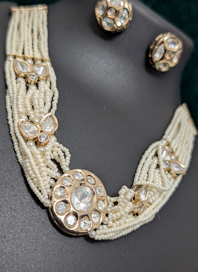 Stylish White Pearl Choker Necklace Set