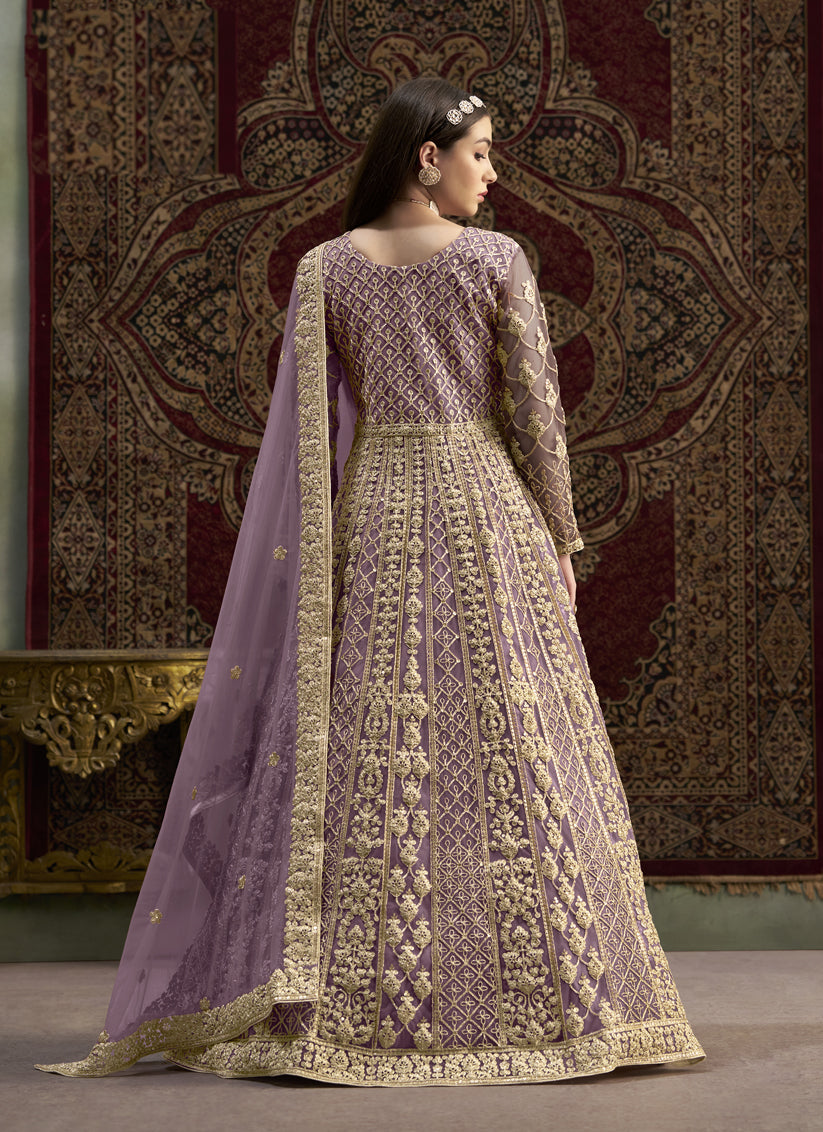Mauve Sequins & Embroidered Net Anarkali Suit